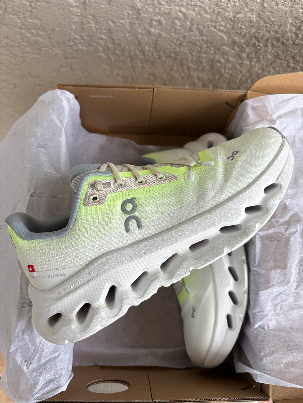 On Running White and Neon Yellow Cloudnova Running Shoes